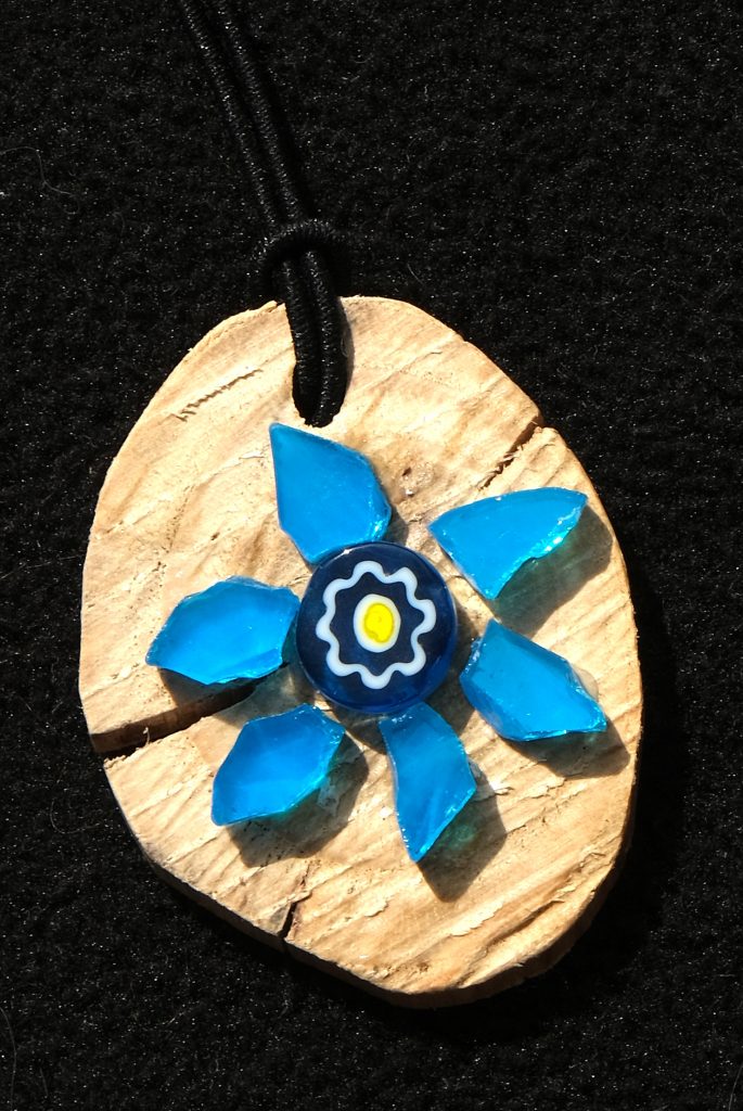 pendentif bois millefiori et verre